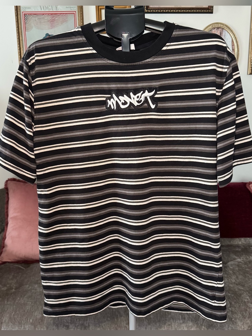 Y2K Monet Black & White Striped Crewneck Tee